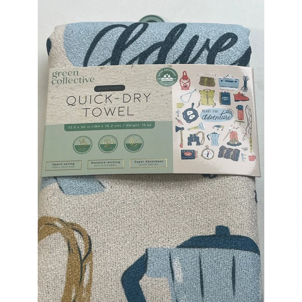 Green Collective Quick-Dry Micro Terry Towel Adventure Camping Print 72.5x30in
